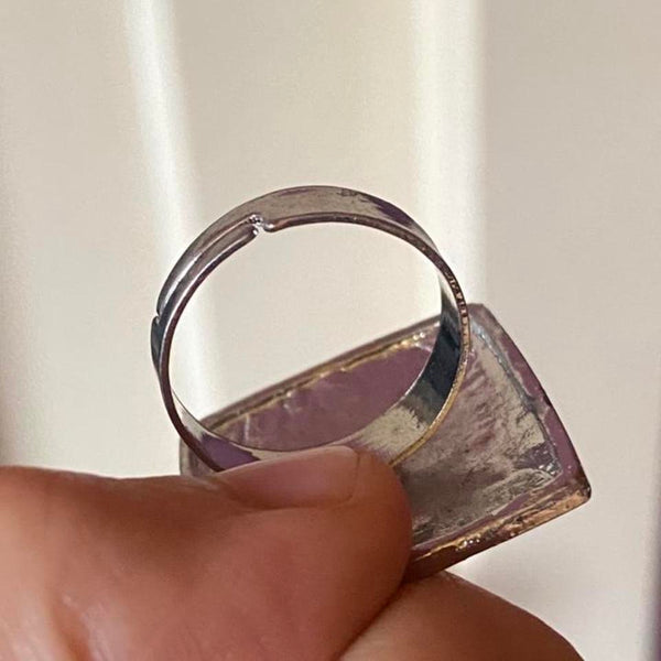 purple square flower cocktail ring