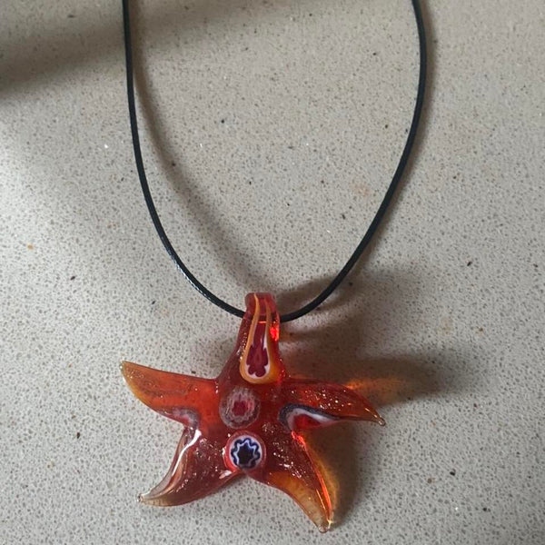 red murano glass starfish pendant necklace