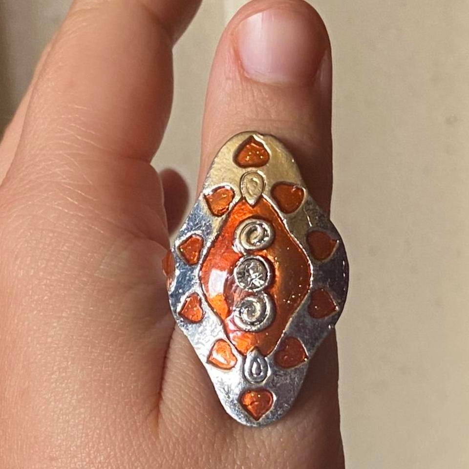 orange diamond shape cocktail ring