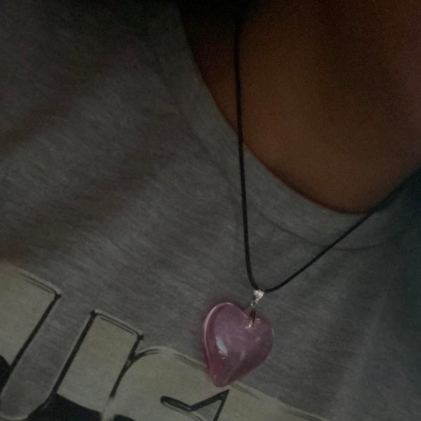 baby pink glass puff heart pendant necklace