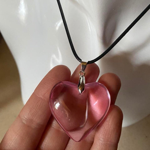 baby pink glass puff heart pendant necklace