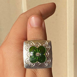 green square flower cocktail ring