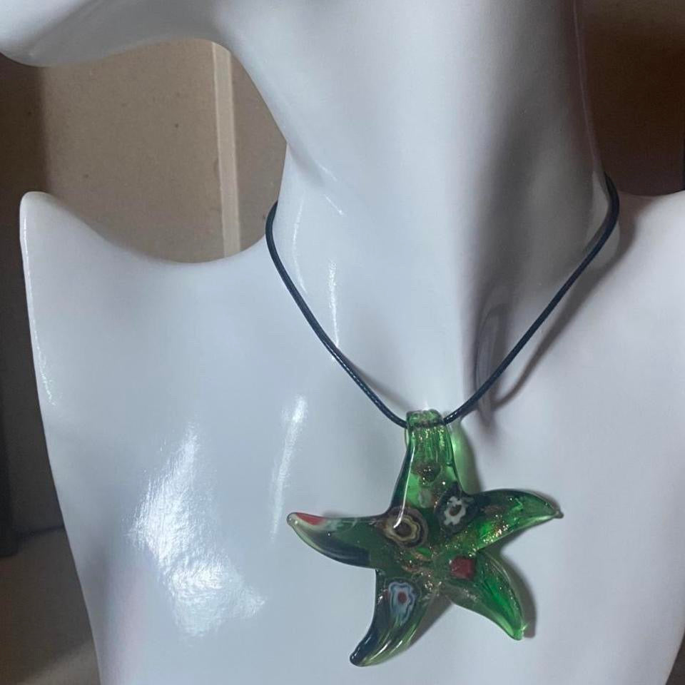 green murano glass starfish pendant necklace