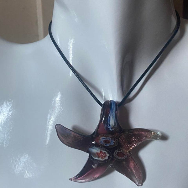 purple murano glass starfish pendant necklace