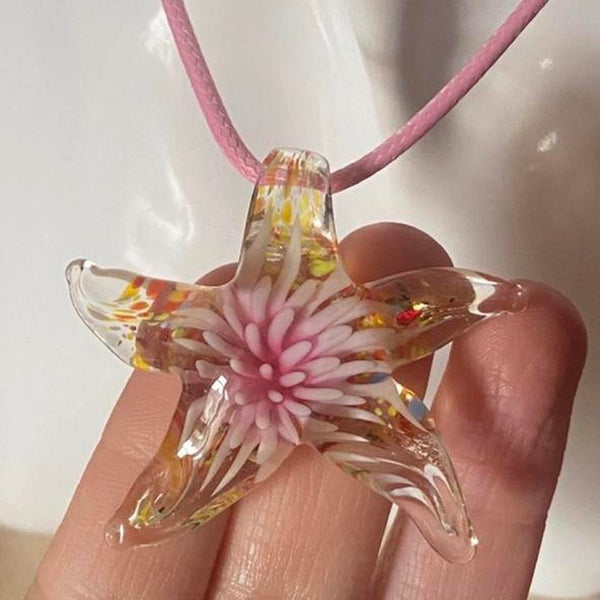 pink glass starfish necklace