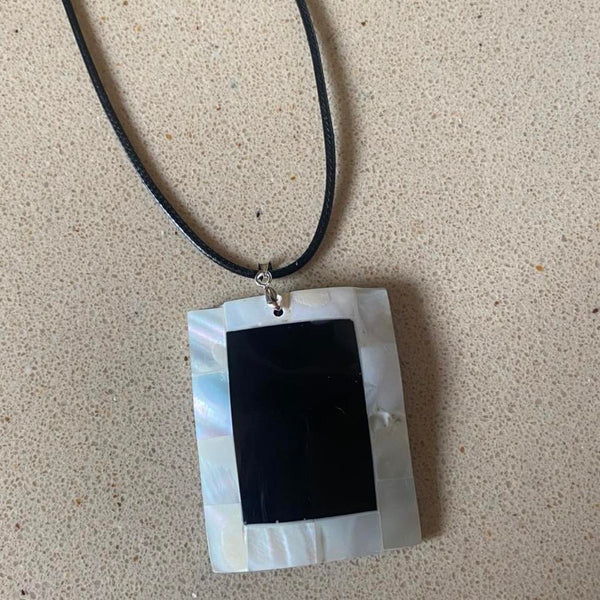 large rectange mother of pearl shell pendant necklace