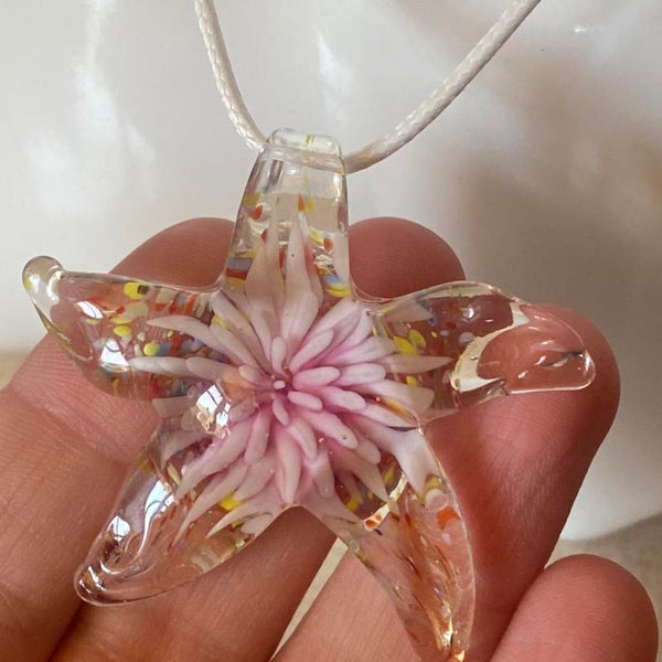 baby pink glass starfish necklace