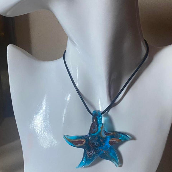 blue glass starfish pendant necklace