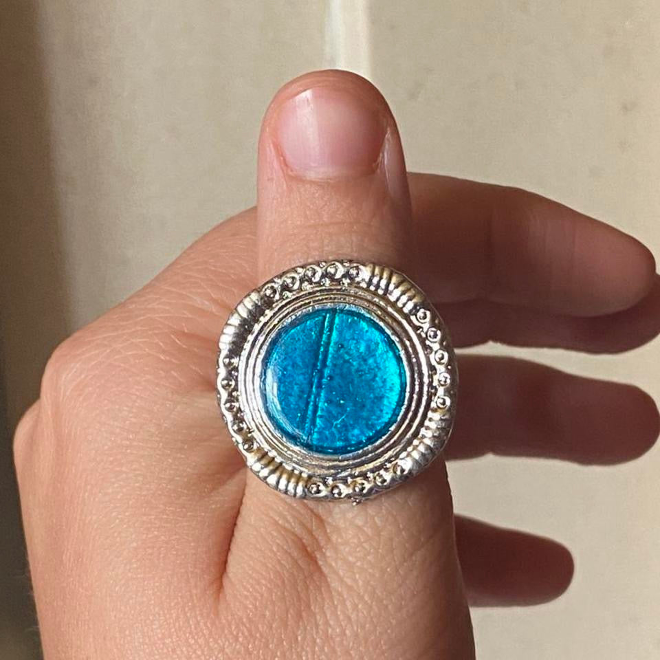 blue circle cocktail ring