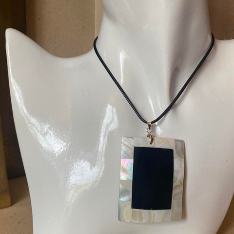 large rectange mother of pearl shell pendant necklace