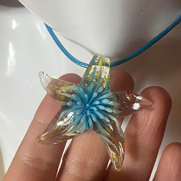 light blue glass starfish necklace