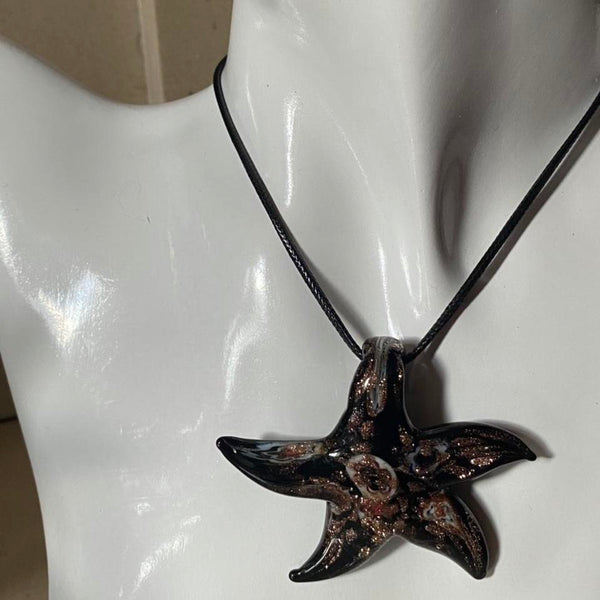 black large glass starfish pendant necklace