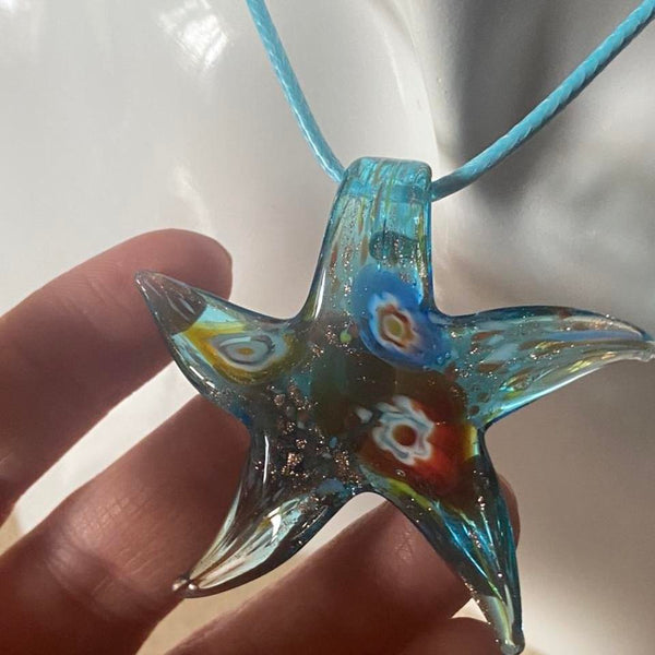 light blue glass starfish necklace