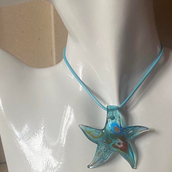 light blue glass starfish necklace