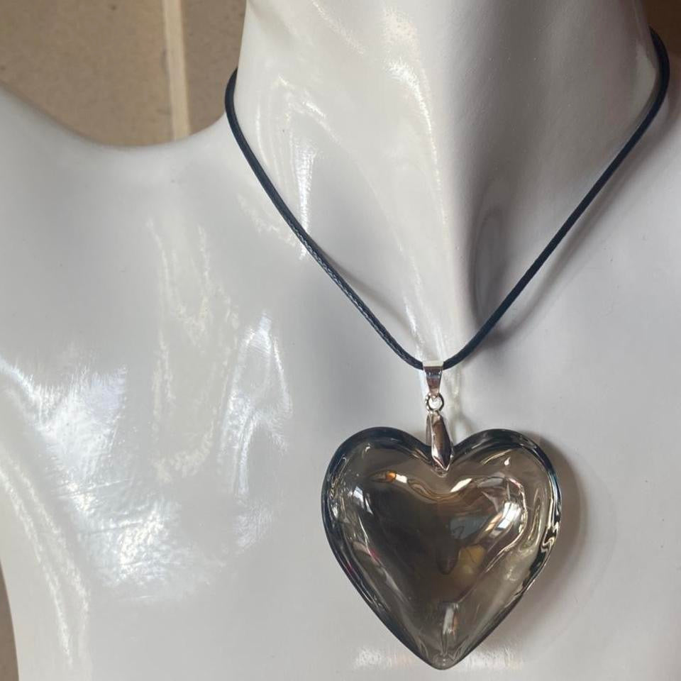 black glass puff heart pendant necklace