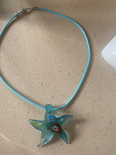 light blue glass starfish necklace